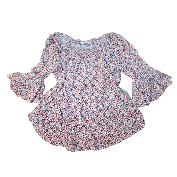 Terra & Sky Blouse Womens Smocked Neckline Bell Sleeves Floral Top Size 1x (793) - Picture 1 of 7